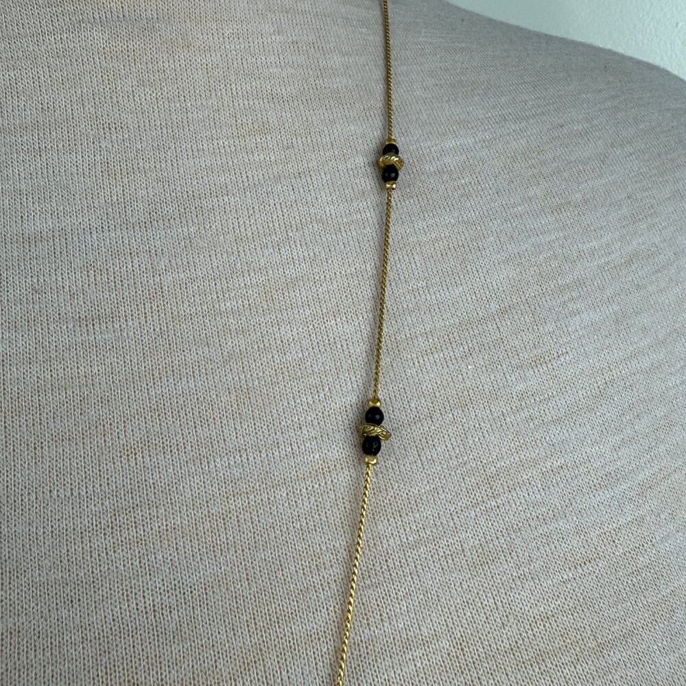 Vintage 30.5" Gold Tone Metal & Black Beaded Necklace Gold Tone Spacers - Picture 3 of 6